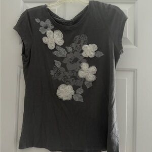 INC International Concepts Gray Embellished Short Sleeve T-Shirt